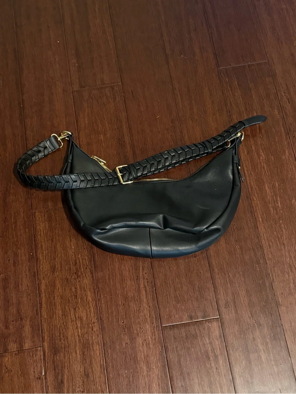 Black Jules Kae Vegan Leather Crescent Shoulder Bag